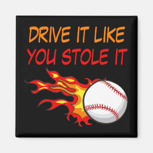 Burning Baseball in Flames with Funny Quote, Black Magnet