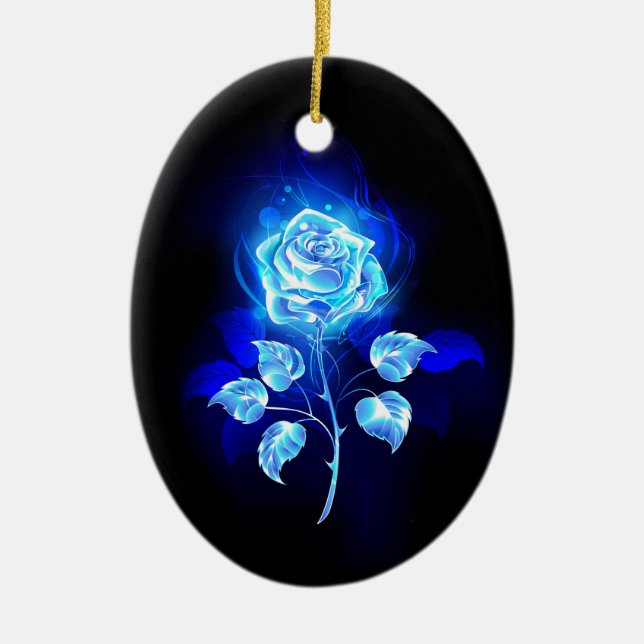 Burning Blue Rose Ceramic Ornament (Front)