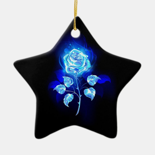 Burning Blue Rose Ceramic Ornament (Front)