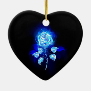 Burning Blue Rose Ceramic Ornament