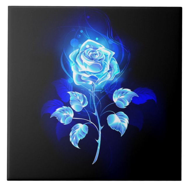 Burning Blue Rose Ceramic Tile (Front)