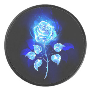 Burning Blue Rose Hockey Puck