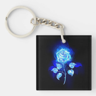 Burning Blue Rose Key Ring