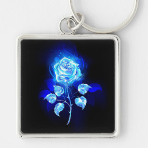 Burning Blue Rose Key Ring