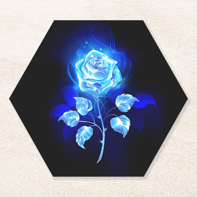 Burning Blue Rose Paper Coaster (Front)