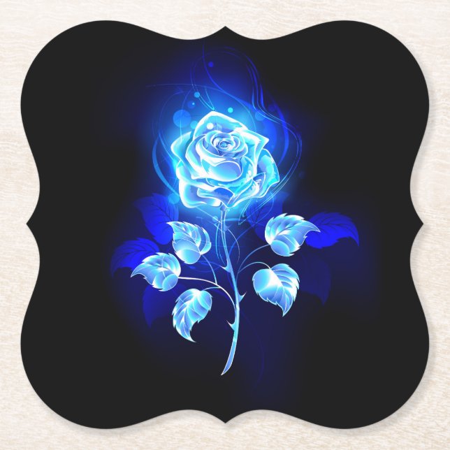 Burning Blue Rose Paper Coaster (Front)