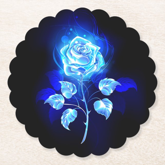Burning Blue Rose Paper Coaster (Front)