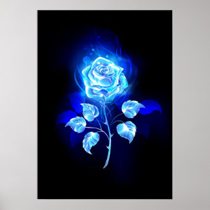 Burning Blue Rose Poster