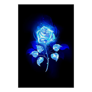 Burning Blue Rose Poster