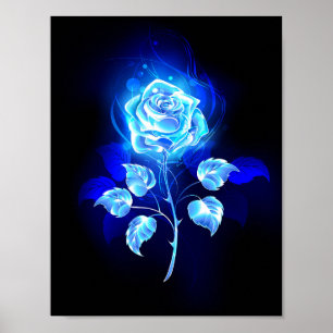Burning Blue Rose Poster