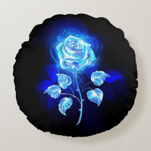 Burning Blue Rose Round Cushion