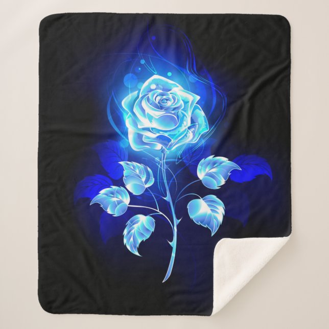 Burning Blue Rose Sherpa Blanket (Front)