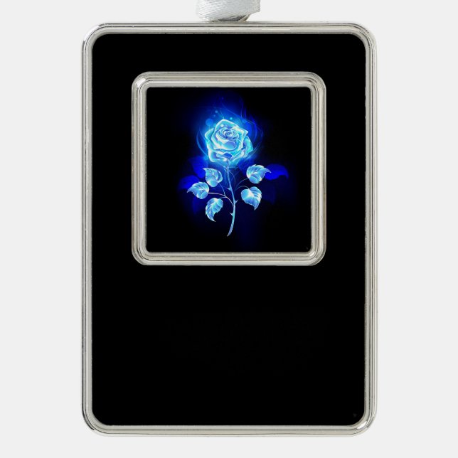 Burning Blue Rose Silver Plated Framed Ornament (Front)