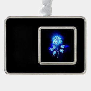 Burning Blue Rose Silver Plated Framed Ornament