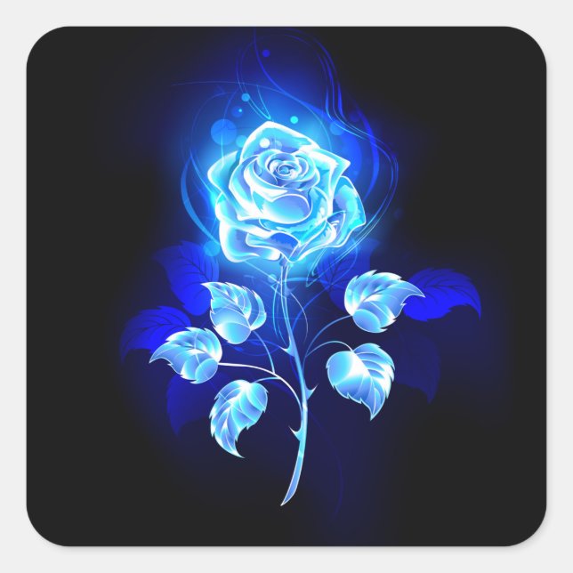 Burning Blue Rose Square Sticker (Front)