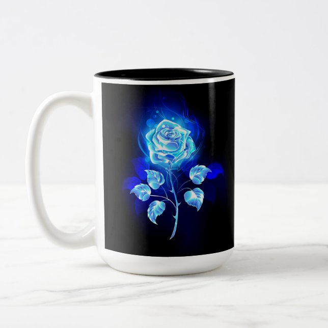 Burning Blue Rose Two-Tone Coffee Mug (Left)
