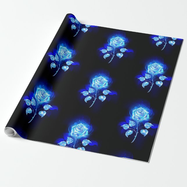 Burning Blue Rose Wrapping Paper (Unrolled)