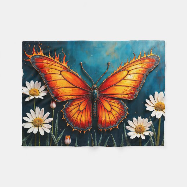Burning butterfly bright fiery monarch wings art fleece blanket (Front (Horizontal))