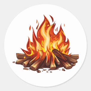Burning Camp Fire Classic Round Sticker