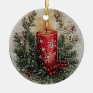 Burning candle ceramic ornament