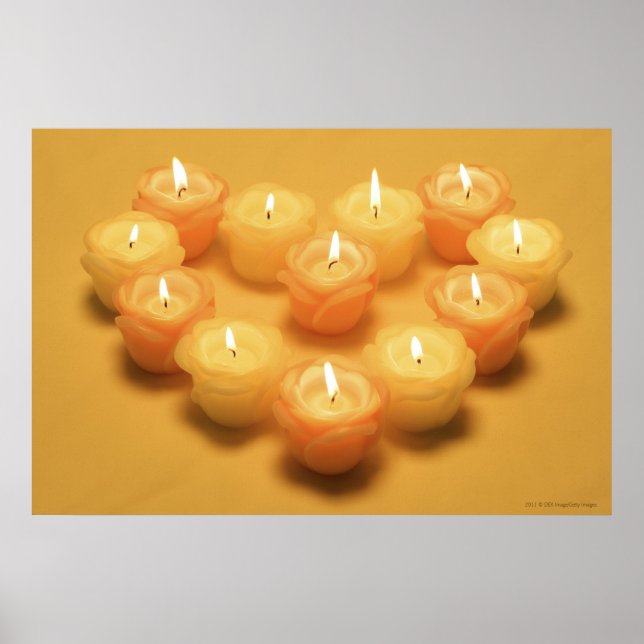Burning candles arranged in a heart shape poster (Front)