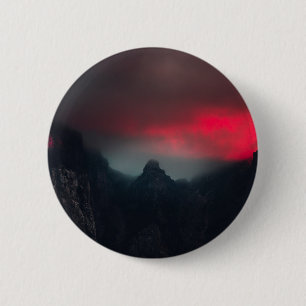 Burning clouds, fog and mountains 6 cm round badge