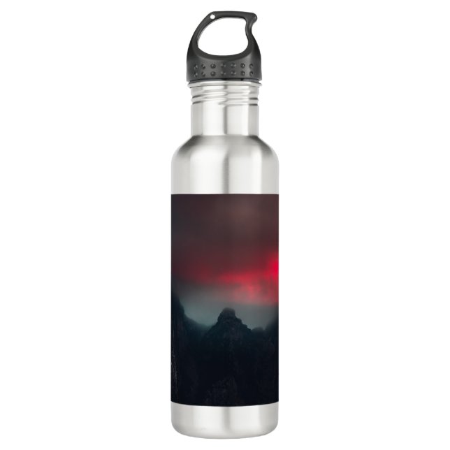 Burning clouds, fog and mountains 710 ml water bottle (Front)