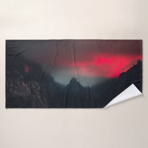 Burning clouds, fog and mountains bath towel set