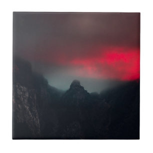 Burning clouds, fog and mountains ceramic tile