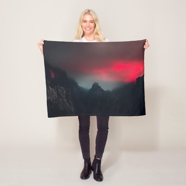 Burning clouds, fog and mountains fleece blanket (In Situ)