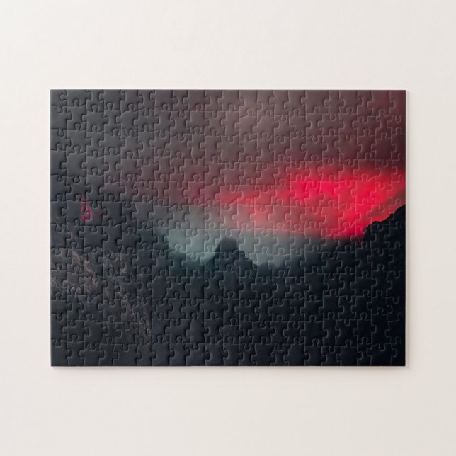 Burning clouds, fog and mountains jigsaw puzzle (Horizontal)