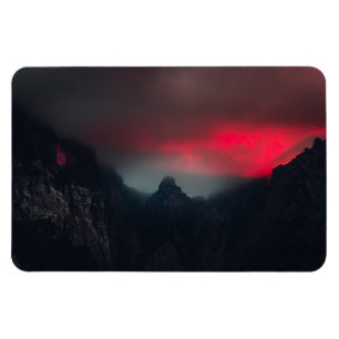 Burning clouds, fog and mountains magnet