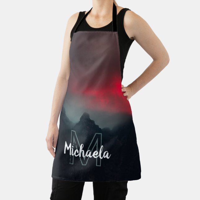 Burning clouds, fog and mountains monogram apron (Insitu)