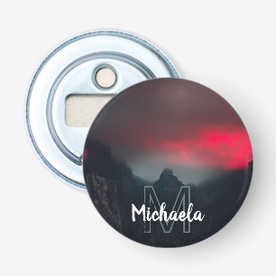Burning clouds, fog and mountains monogram bottle opener