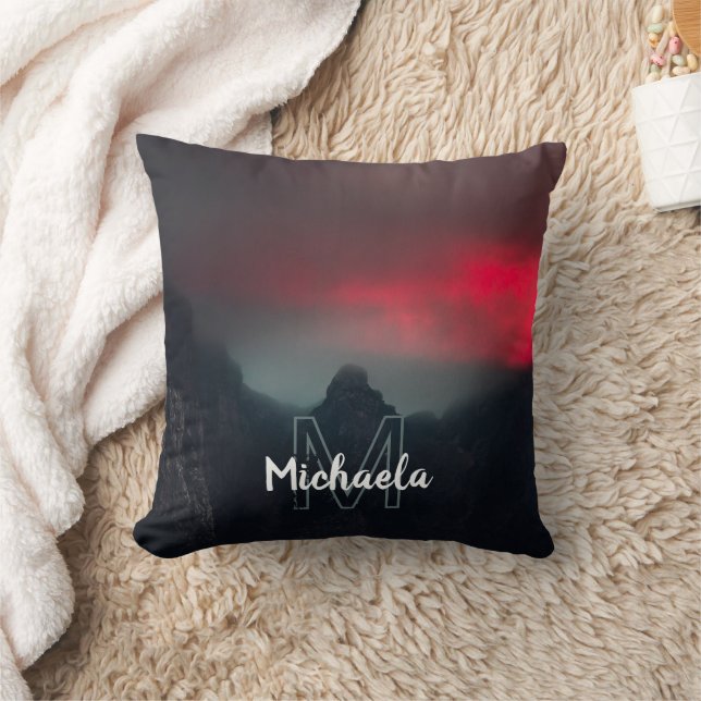 Burning clouds, fog and mountains monogram cushion (Blanket)