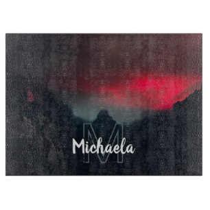 Burning clouds, fog and mountains monogram cutting board