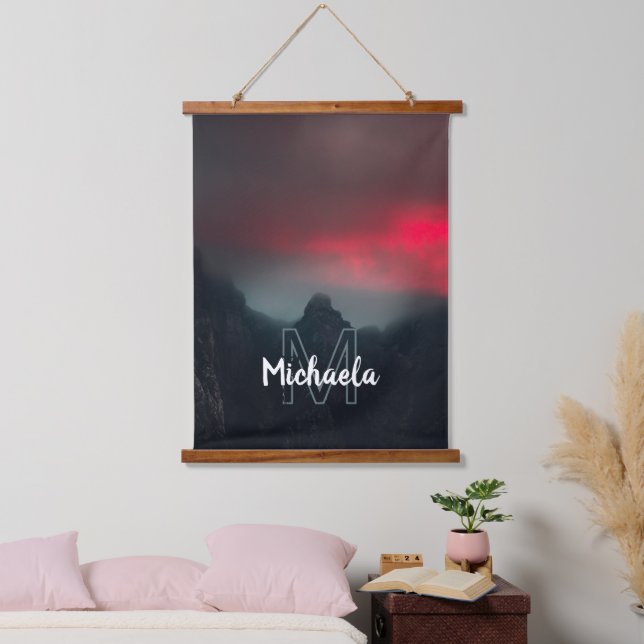Burning clouds, fog and mountains monogram hanging tapestry (Bedroom)