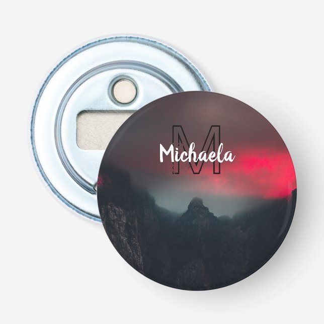 Burning clouds, fog and mountains monogram in sky bottle opener (Front)