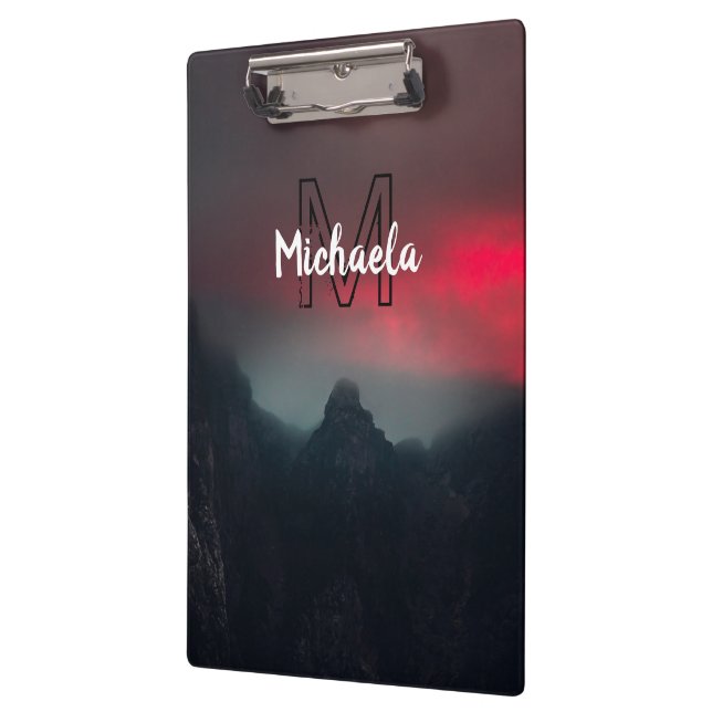 Burning clouds, fog and mountains monogram in sky clipboard (Left)