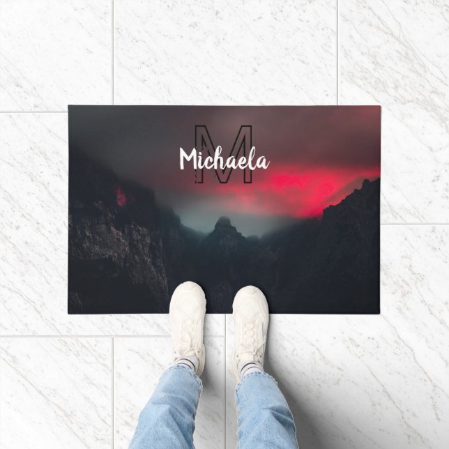 Burning clouds, fog and mountains monogram in sky doormat (Indoor)