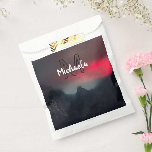 Burning clouds, fog and mountains monogram in sky favour bag (Sealed)