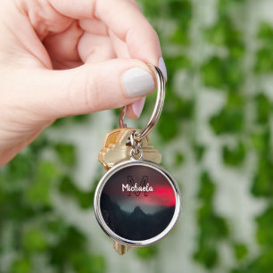 Burning clouds, fog and mountains monogram in sky key ring