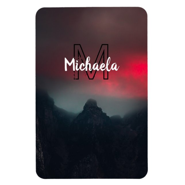 Burning clouds, fog and mountains monogram in sky magnet (Vertical)