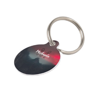 Burning clouds, fog and mountains monogram in sky pet tag