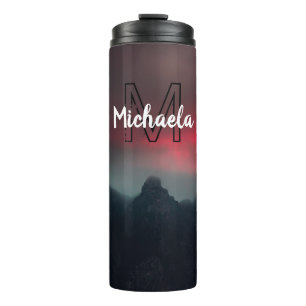 Burning clouds, fog and mountains monogram in sky thermal tumbler