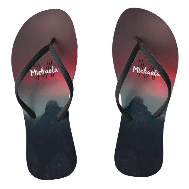 Burning clouds, fog and mountains monogram in sky thongs (Footbed)