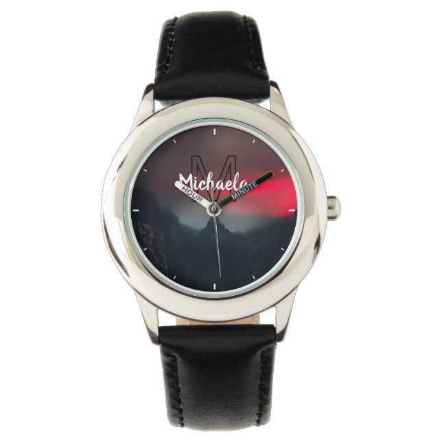Burning clouds, fog and mountains monogram in sky watch (Front)