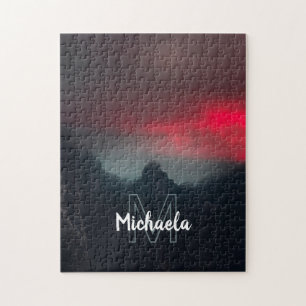Burning clouds, fog and mountains monogram jigsaw puzzle