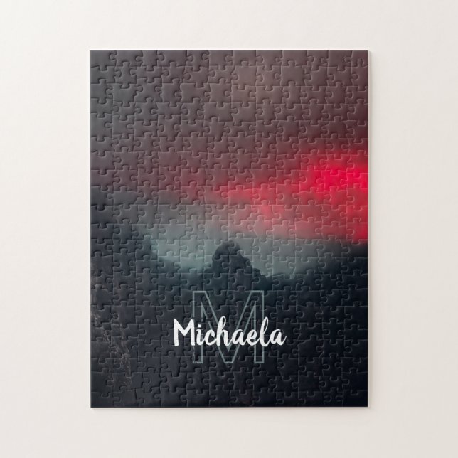 Burning clouds, fog and mountains monogram jigsaw puzzle (Vertical)