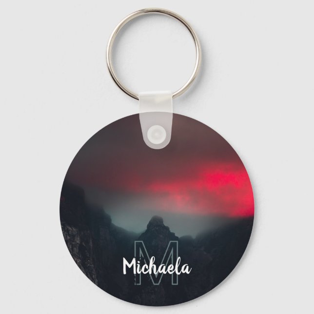 Burning clouds, fog and mountains monogram key ring (Front)